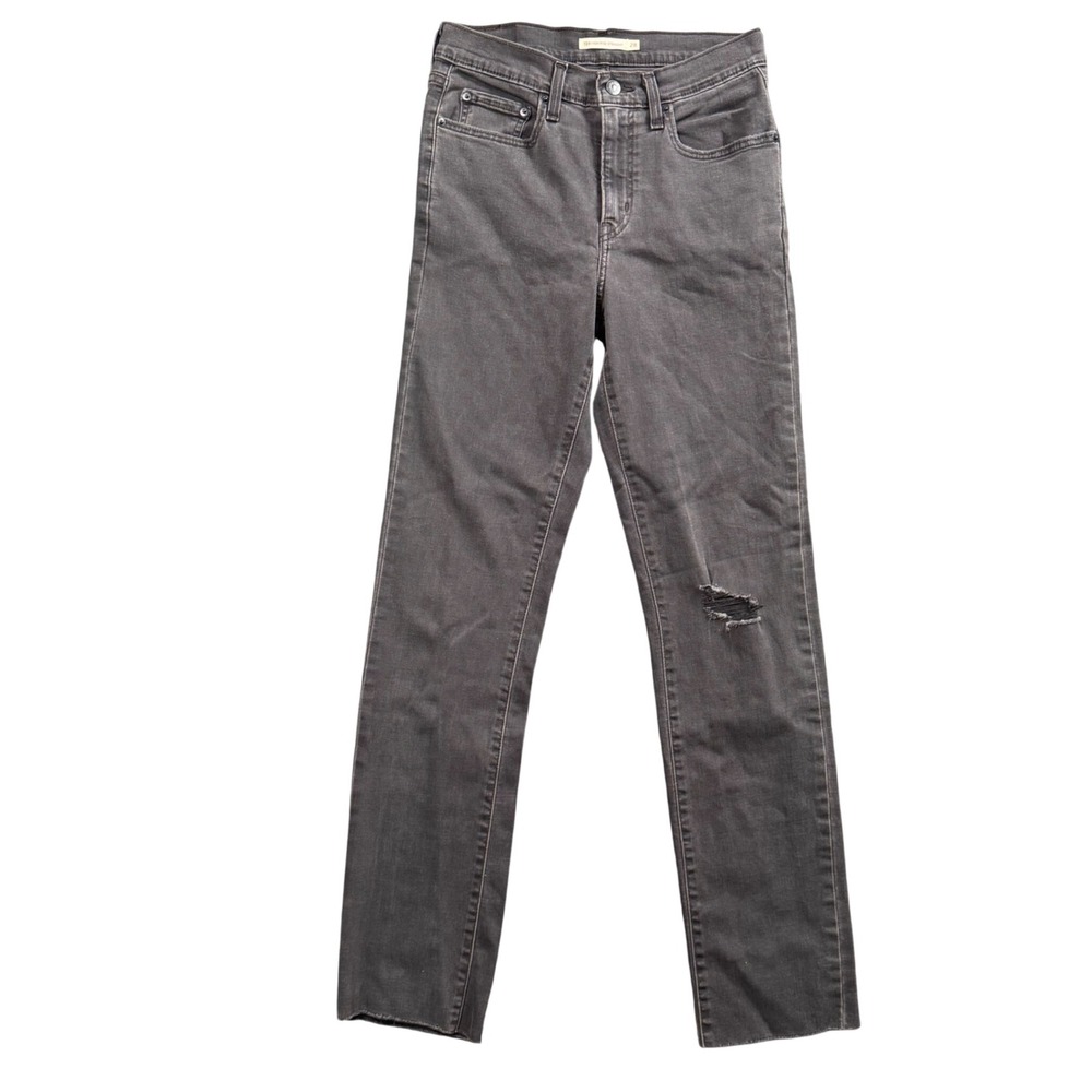 Levi's 724‎ High Rise Straight Y2K Jeans Womens 28 Gray Distressed Raw Hem Denim